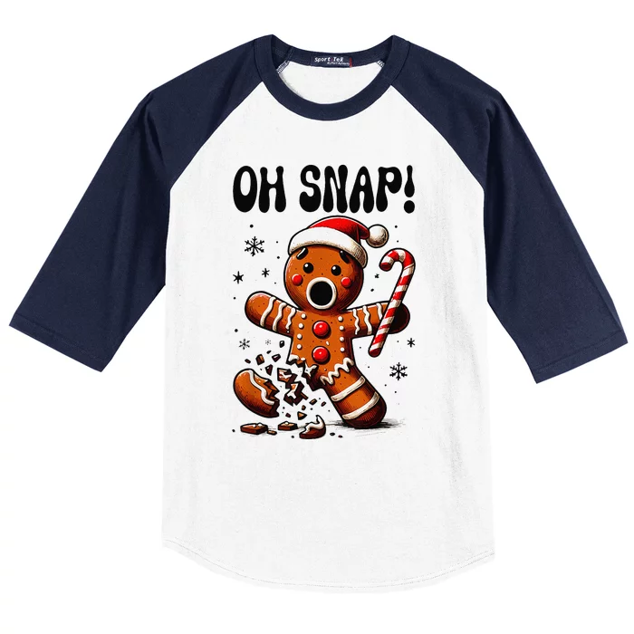 Funny Christmas Gingerbread Man Oh Snap Pajama Xmas Baseball Sleeve Shirt