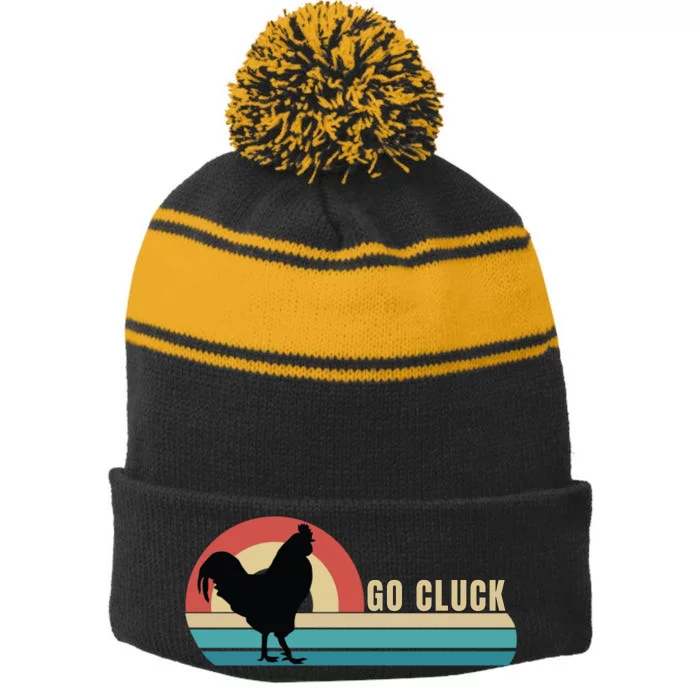 Funny Chicken Go Cluck Chicken Pet Chicken Lovers Chickens Funny Chicken Stripe Pom Pom Beanie