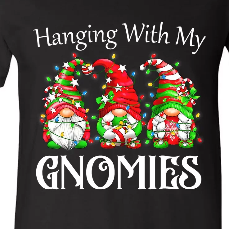 Funny Christmas Gnome Hanging With My Gnomies Family Pajamas V-Neck T-Shirt