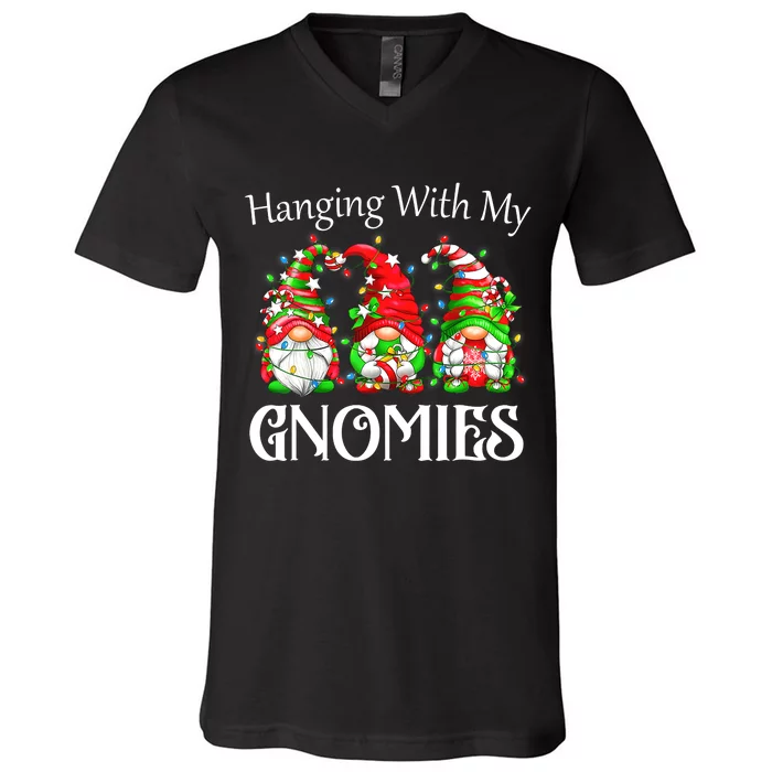 Funny Christmas Gnome Hanging With My Gnomies Family Pajamas V-Neck T-Shirt