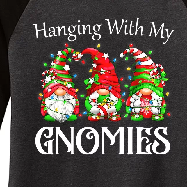 Funny Christmas Gnome Hanging With My Gnomies Family Pajamas Women's Tri-Blend 3/4-Sleeve Raglan Shirt