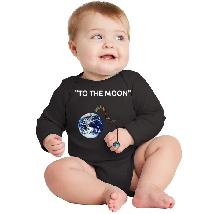 Funny Crypto Going Down To The Moon Baby Long Sleeve Bodysuit