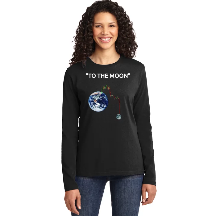 Funny Crypto Going Down To The Moon Ladies Long Sleeve Shirt