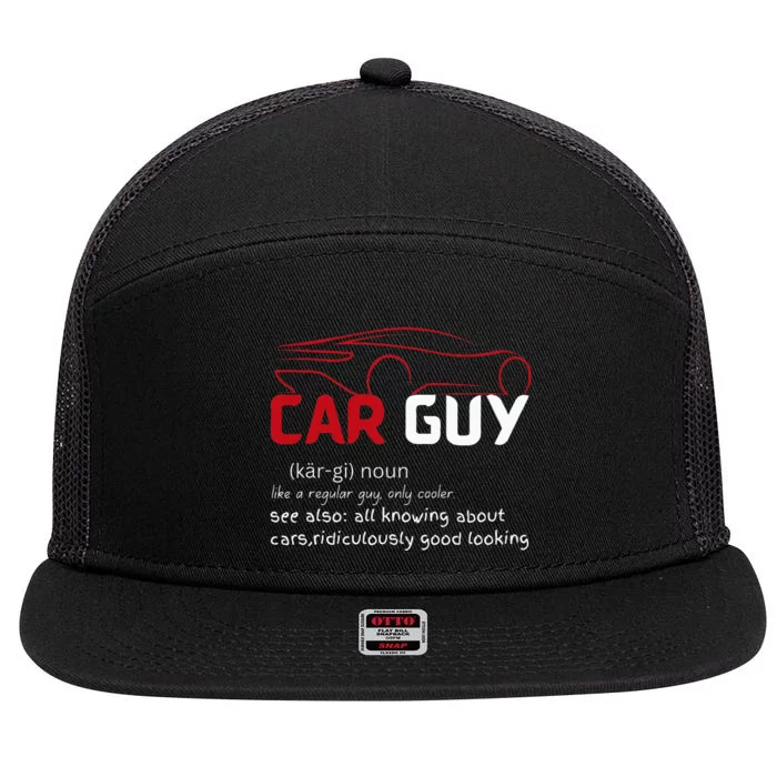 Funny Car Guy Definition  Sport Car Lover Car guy Mechanic 7 Panel Mesh Trucker Snapback Hat