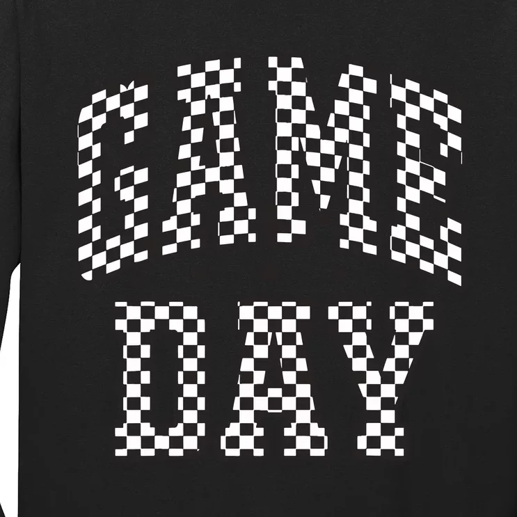 Funny Checkered Game Day Football Black White Gift Women Long Sleeve Shirt