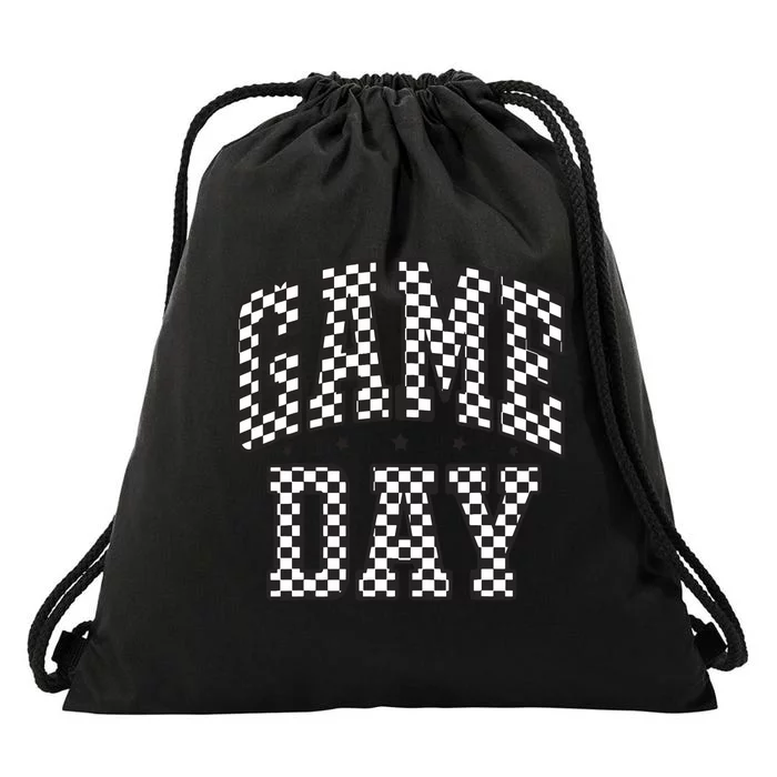 Funny Checkered Game Day Football Black White Gift Women Drawstring Bag