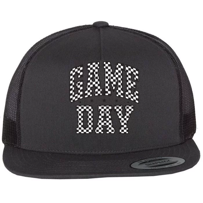 Funny Checkered Game Day Football Black White Gift Women Flat Bill Trucker Hat