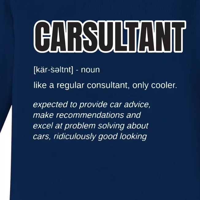 Funny Car Guy Gift CARSULTANT Definition Carguy Baby Long Sleeve Bodysuit