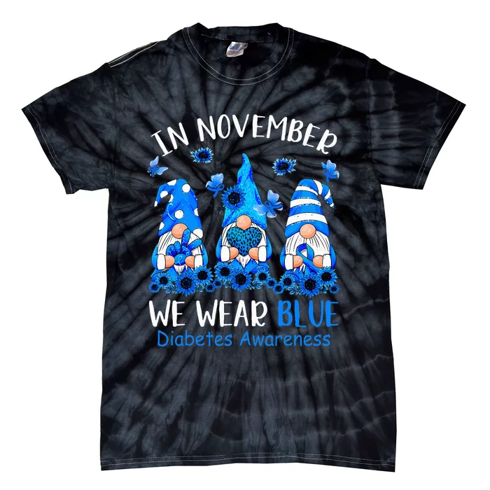 Funny Cute Gnomes Wear Blue For Type1 Diabetes Awareness Tie-Dye T-Shirt