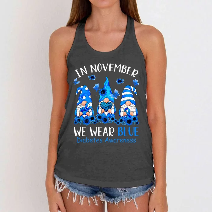 Funny Cute Gnomes Wear Blue For Type1 Diabetes Awareness Women's Knotted Racerback Tank