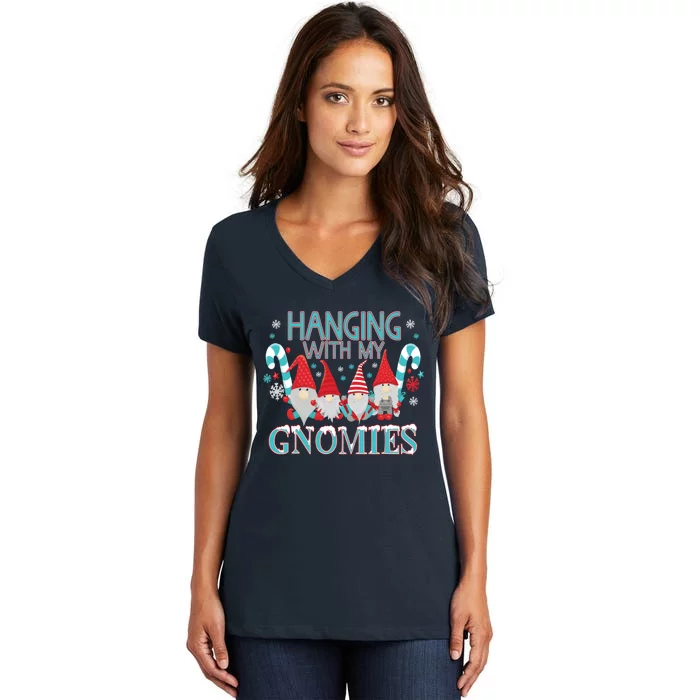 Funny Christmas Garden Gnome Gnomies Women's V-Neck T-Shirt