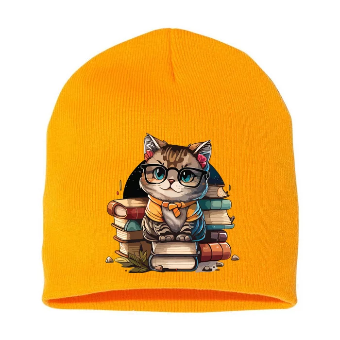 Funny Cat Gift For Kitten Lovers Cute Cat Librarian Book Short Acrylic Beanie