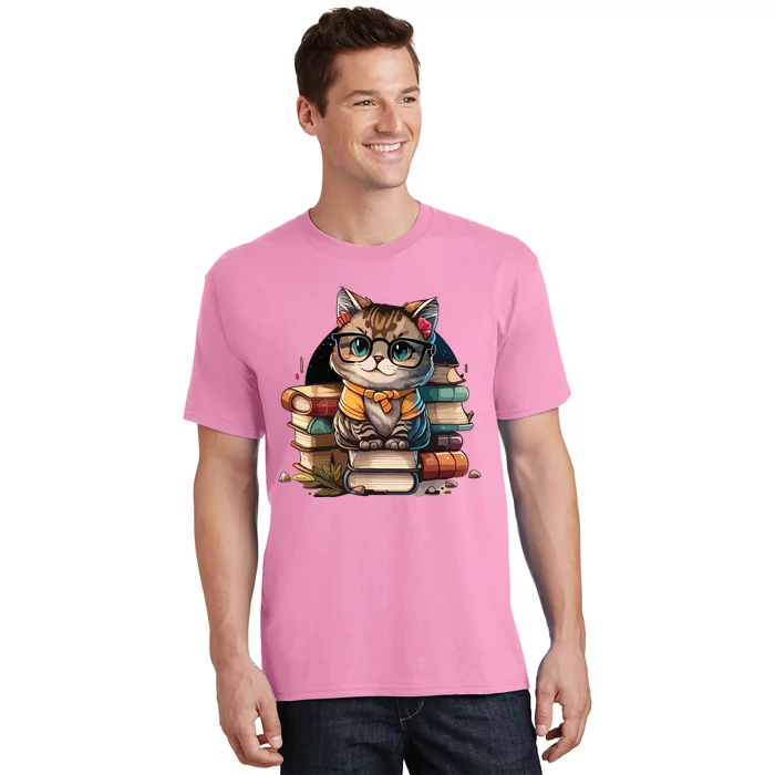 Funny Cat Gift For Kitten Lovers Cute Cat Librarian Book T-Shirt