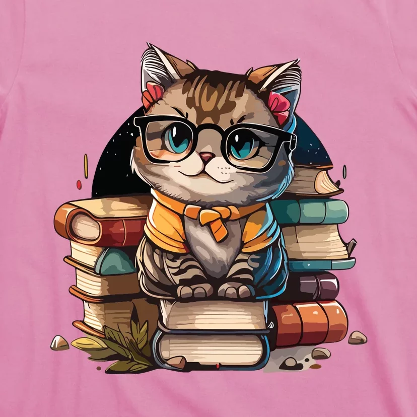 Funny Cat Gift For Kitten Lovers Cute Cat Librarian Book T-Shirt