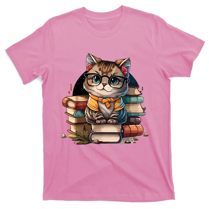 Funny Cat Gift For Kitten Lovers Cute Cat Librarian Book T-Shirt