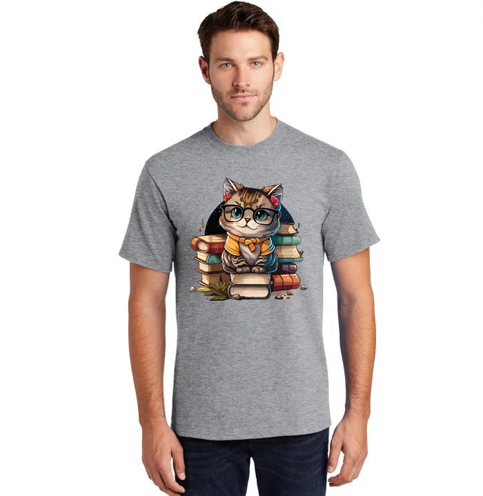 Funny Cat Gift For Kitten Lovers Cute Cat Librarian Book Tall T-Shirt