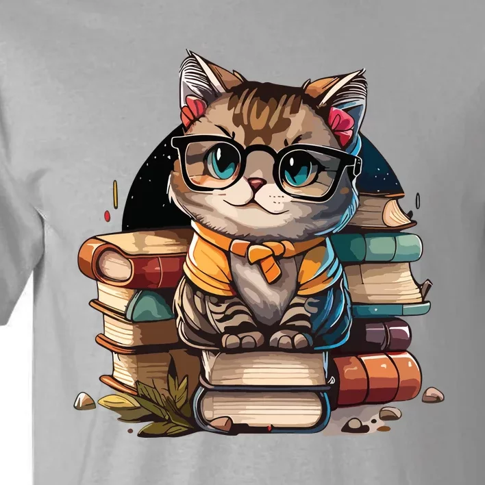 Funny Cat Gift For Kitten Lovers Cute Cat Librarian Book Tall T-Shirt