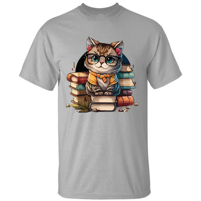 Funny Cat Gift For Kitten Lovers Cute Cat Librarian Book Tall T-Shirt