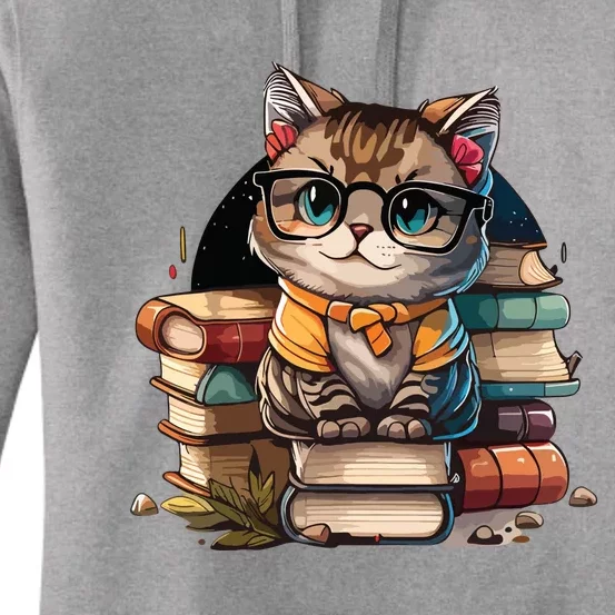 Funny Cat Gift For Kitten Lovers Cute Cat Librarian Book Women's Pullover Hoodie