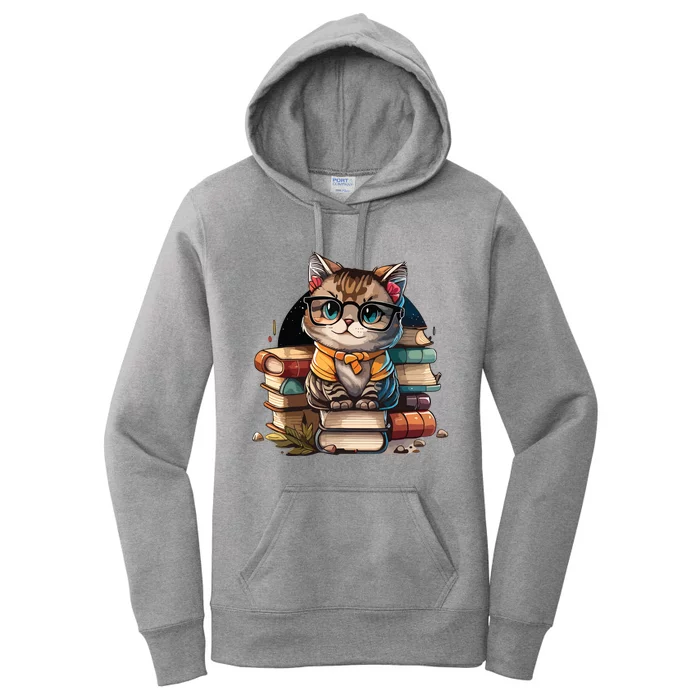 Funny Cat Gift For Kitten Lovers Cute Cat Librarian Book Women's Pullover Hoodie