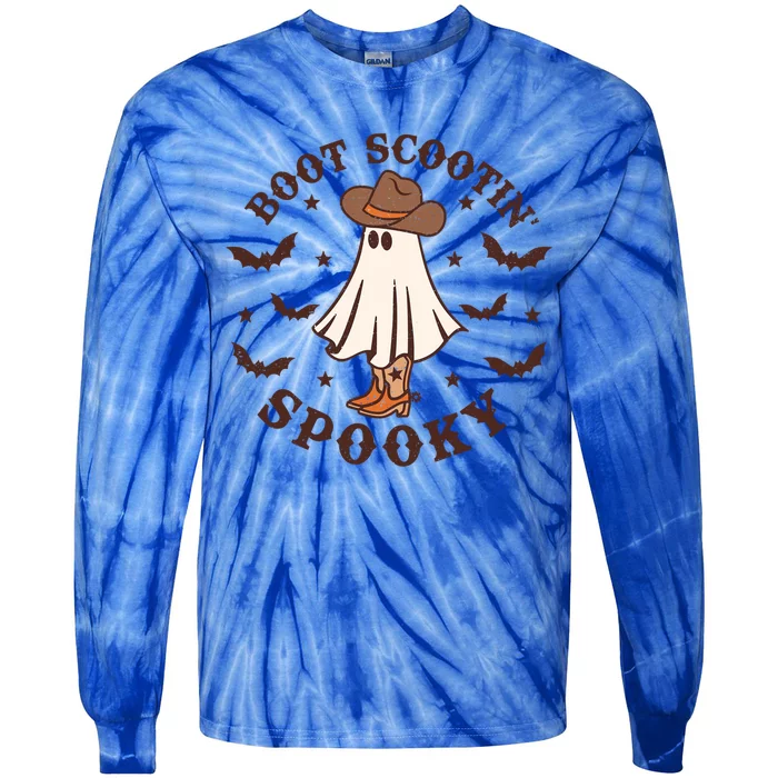 Funny Cow Ghost Boot Scooting Spooky Western Halloween Cute Gift Tie-Dye Long Sleeve Shirt