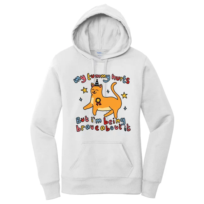 Funny Cat Graphic My Tummy Hurts Brave Cat Women's Pullover Hoodie