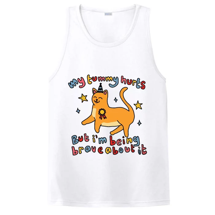 Funny Cat Graphic My Tummy Hurts Brave Cat Performance Tank