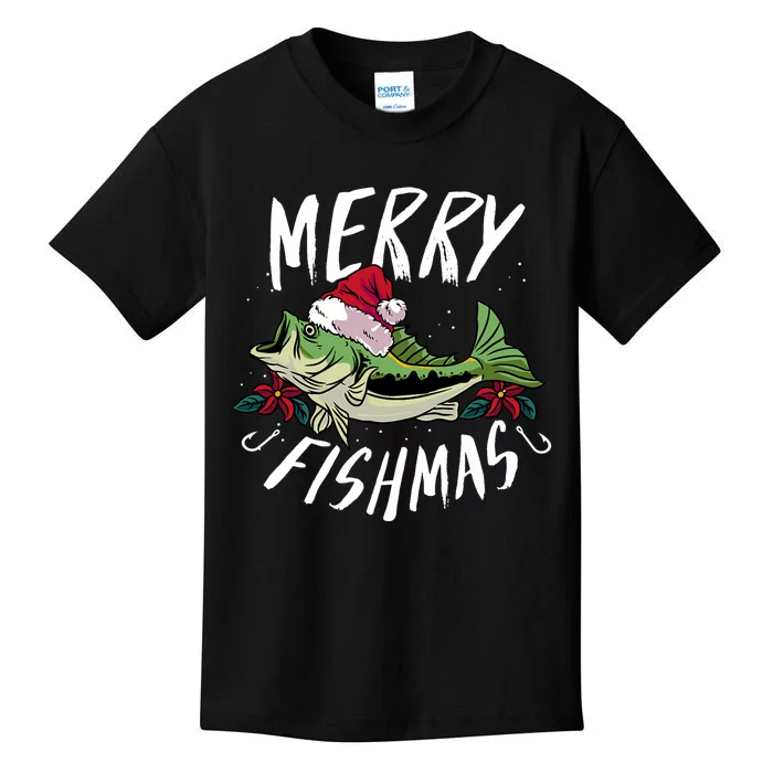 Funny Christmas Gift On The Theme Of Perch Fishing Merry Kids T-Shirt