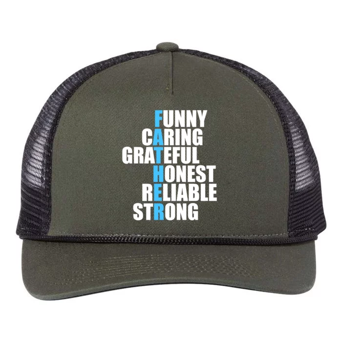 Funny Caring Grateful Honest Reliable Strong Of Father's Day Funny Gift Retro Rope Trucker Hat Cap