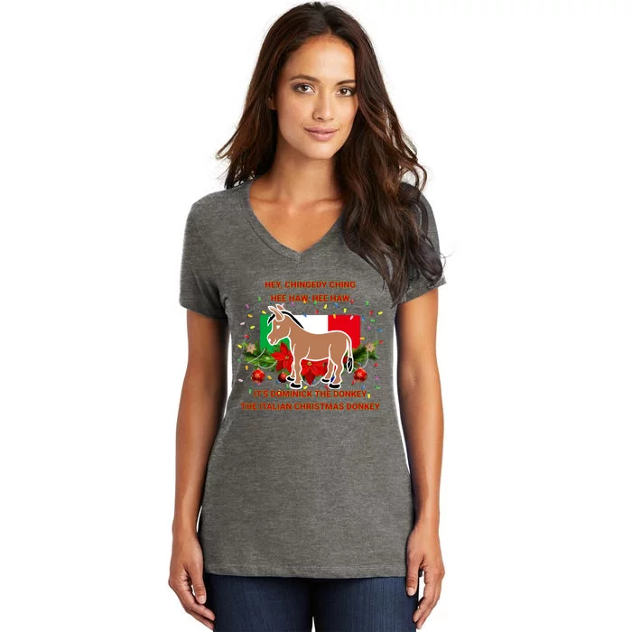 Funny Christmas Gift Dominick The Italian Christmas Donkey Women's V-Neck T-Shirt