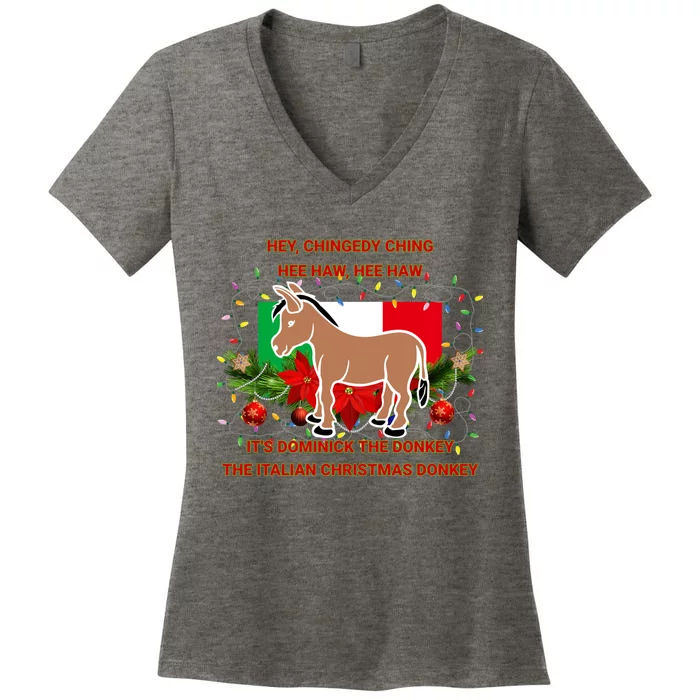 Funny Christmas Gift Dominick The Italian Christmas Donkey Women's V-Neck T-Shirt