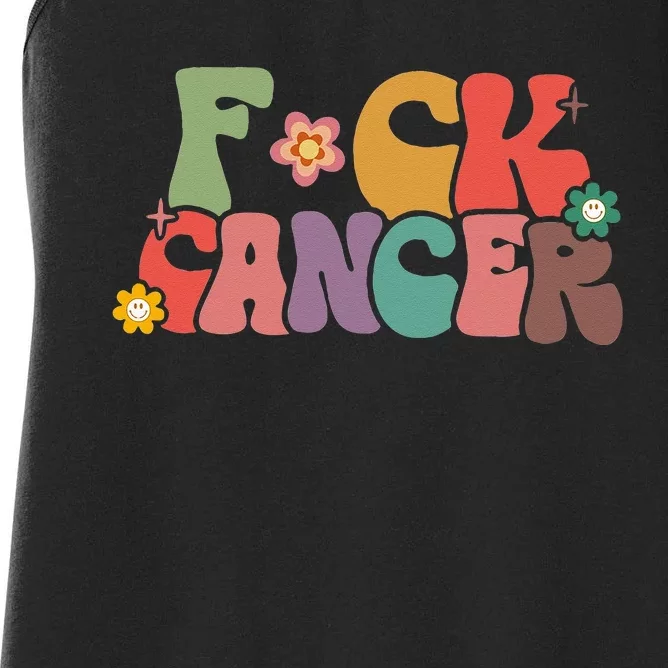 Fuck Cancer Groovy Retro Women's Racerback Tank