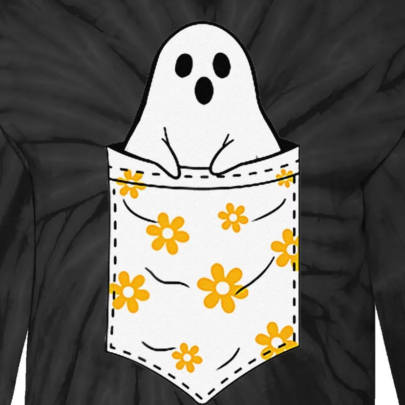 Funny Cute Ghost In A Pocket Funny Halloween Tie-Dye Long Sleeve Shirt