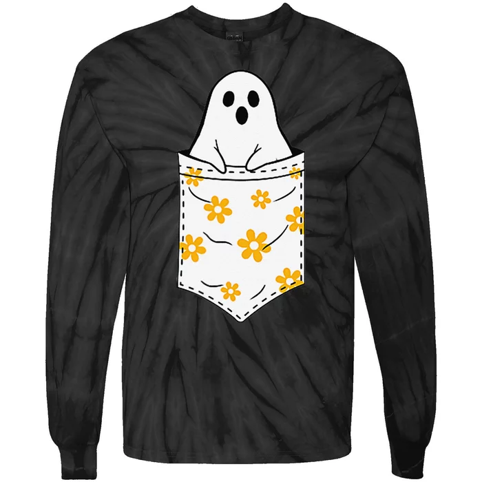 Funny Cute Ghost In A Pocket Funny Halloween Tie-Dye Long Sleeve Shirt