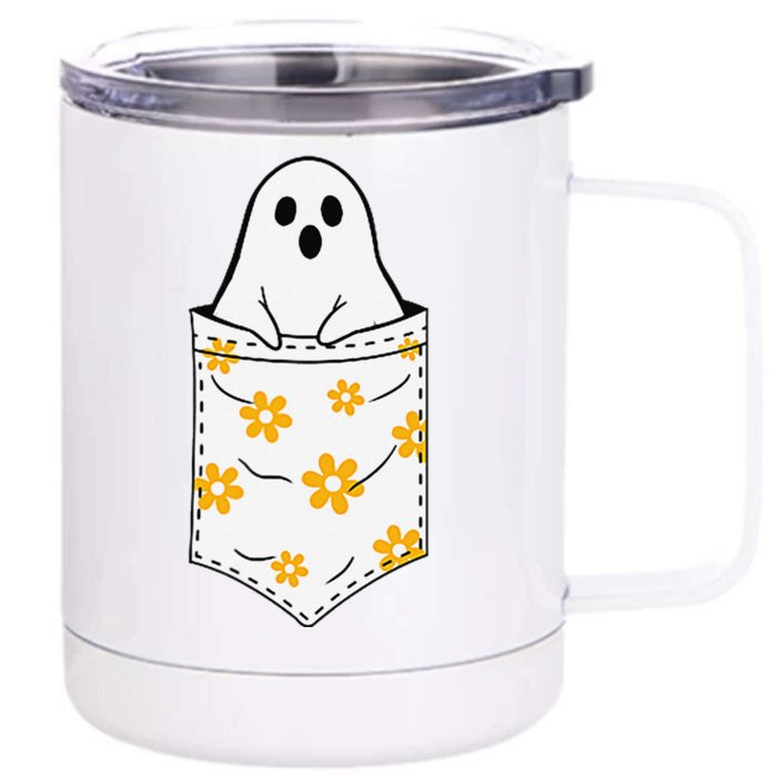 Funny Cute Ghost In A Pocket Funny Halloween Front & Back 12oz Stainless Steel Tumbler Cup