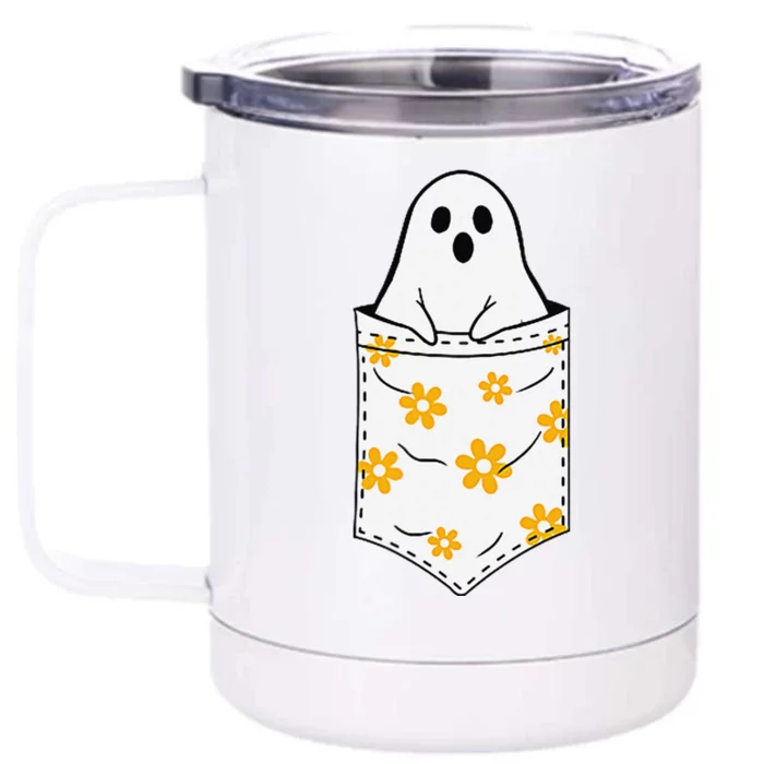 Funny Cute Ghost In A Pocket Funny Halloween Front & Back 12oz Stainless Steel Tumbler Cup