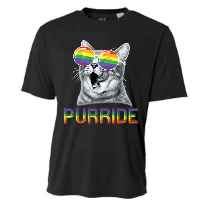 Funny Cat Gay Pride Rainbow Sunglasses Lgbtq Gift Cooling Performance Crew T-Shirt