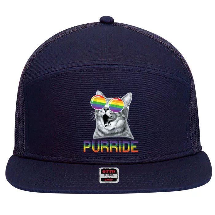 Funny Cat Gay Pride Rainbow Sunglasses Lgbtq Gift 7 Panel Mesh Trucker Snapback Hat