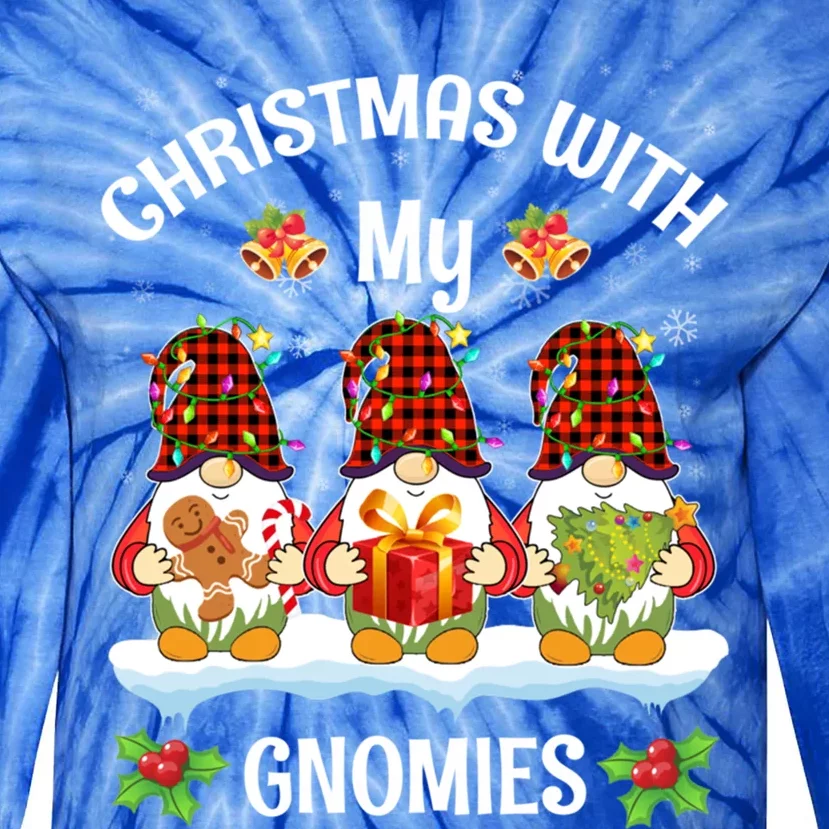 Funny Christmas Gnome Christmas With My Gnomies Xmas Pajamas Cute Gift Tie-Dye Long Sleeve Shirt