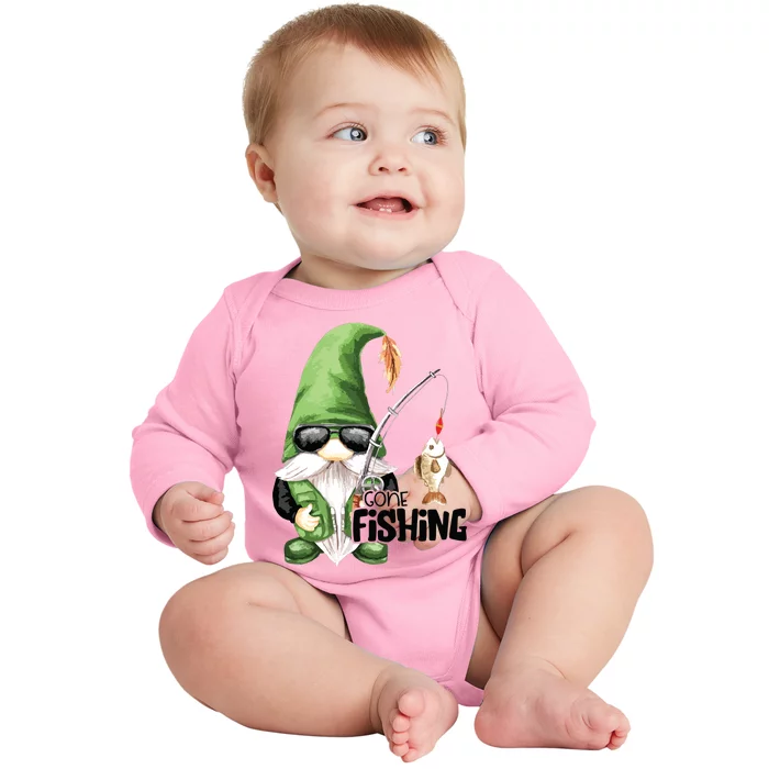 Fun Christmas Gone Fishing Gnome Fisherman Friends Baby Long Sleeve Bodysuit