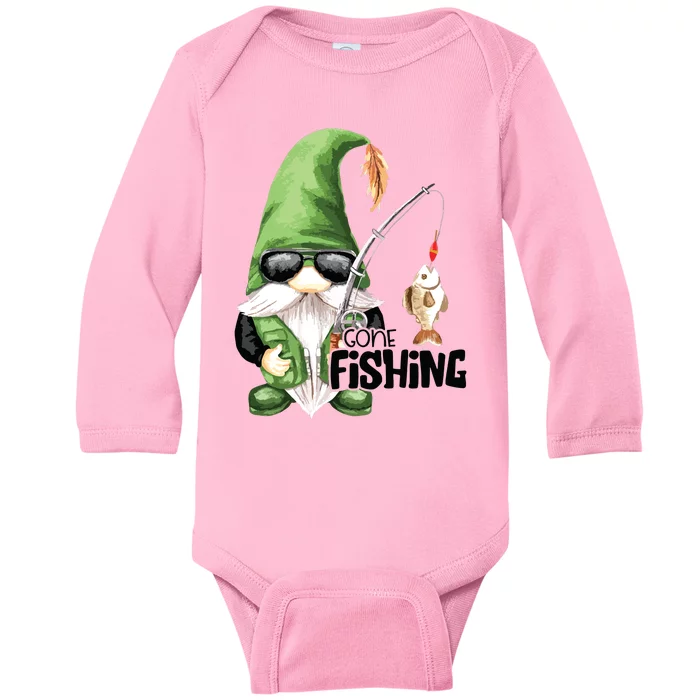 Fun Christmas Gone Fishing Gnome Fisherman Friends Baby Long Sleeve Bodysuit