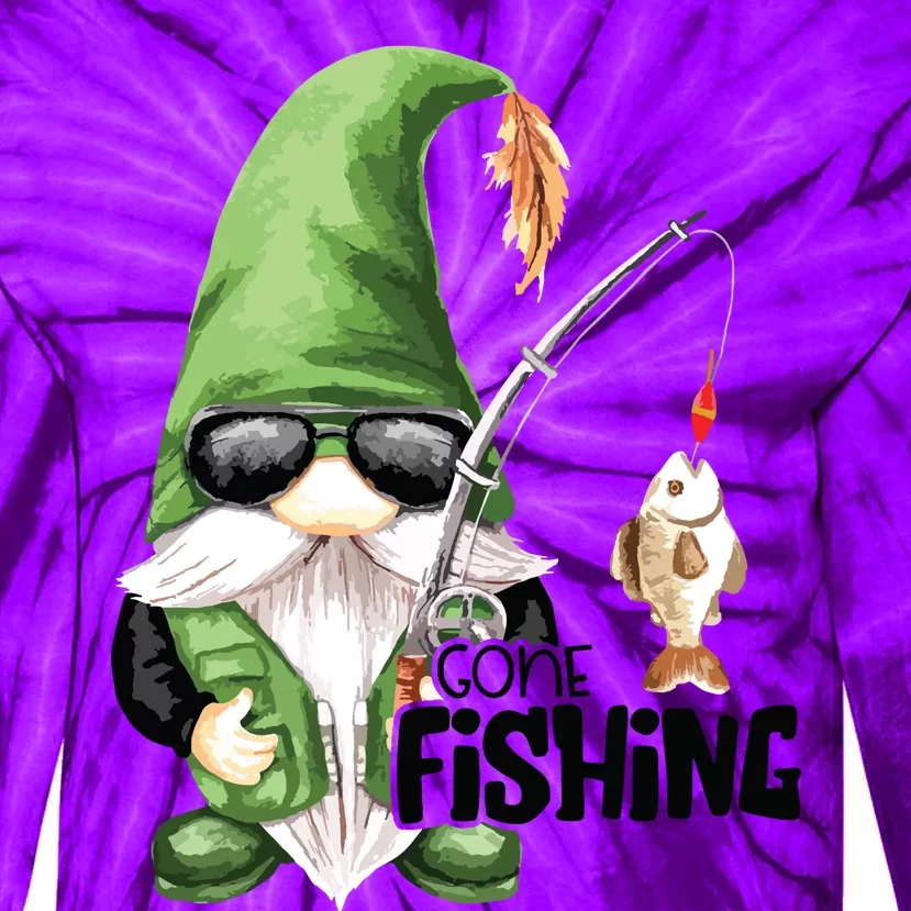 Fun Christmas Gone Fishing Gnome Fisherman Friends Tie-Dye Long Sleeve Shirt