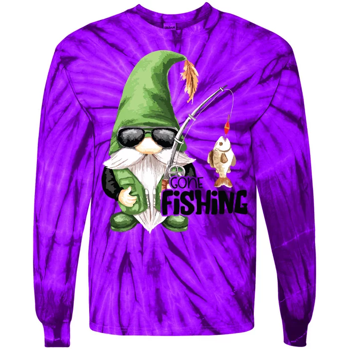 Fun Christmas Gone Fishing Gnome Fisherman Friends Tie-Dye Long Sleeve Shirt