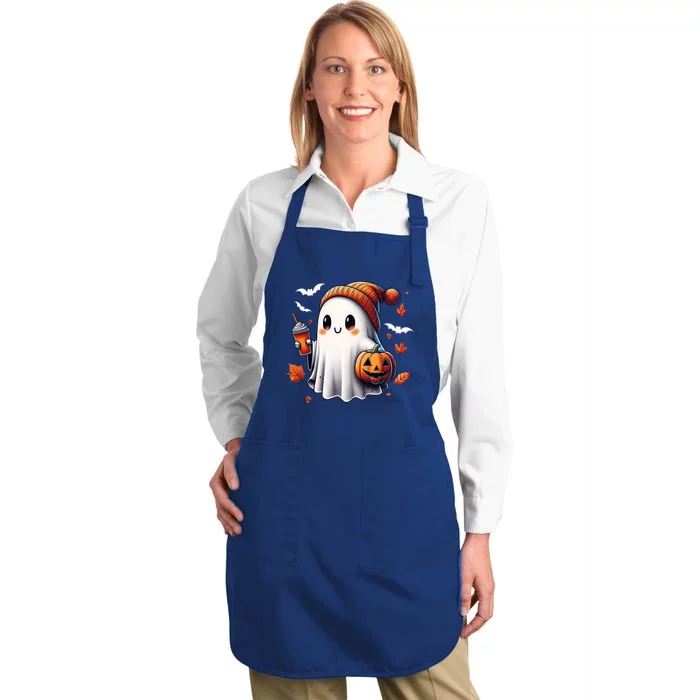 Funny Cute Halloween Ghost Ing Coffee Pumpkin Gift Full-Length Apron With Pocket