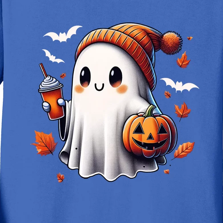 Funny Cute Halloween Ghost Ing Coffee Pumpkin Gift Kids Long Sleeve Shirt