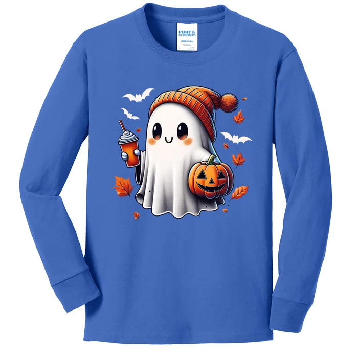 Funny Cute Halloween Ghost Ing Coffee Pumpkin Gift Kids Long Sleeve Shirt