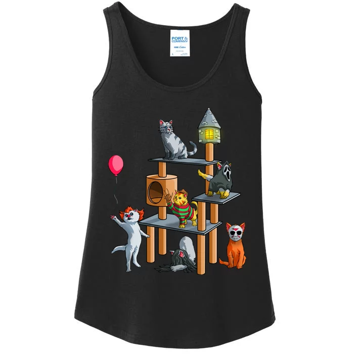 Funny Cat Horror Movies Cute Halloween for Cat Kitty Lovers Ladies Essential Tank