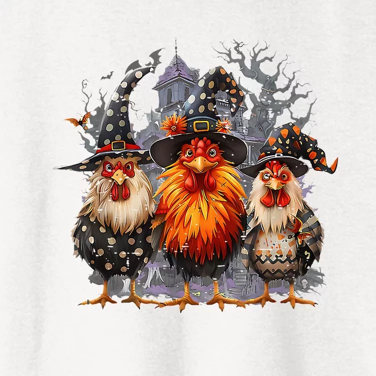 Funny Chicken Halloween Costume Spooky Season Chickens Witch Women's Crop Top Tee