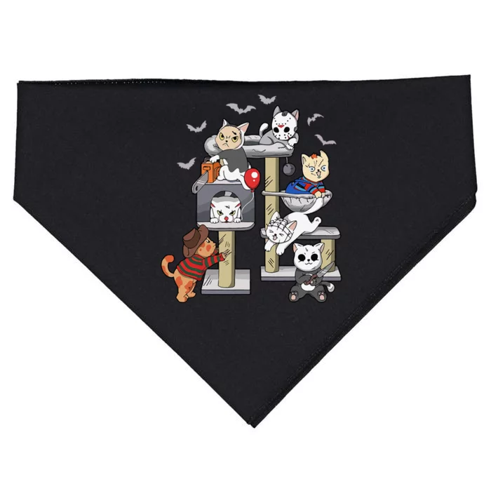 Funny Cat Horror Movies Cute Halloween Cat Lovers Matching Gift USA-Made Doggie Bandana