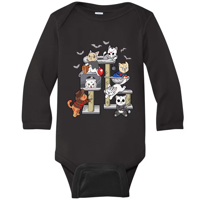 Funny Cat Horror Movies Cute Halloween Cat Lovers Matching Gift Baby Long Sleeve Bodysuit